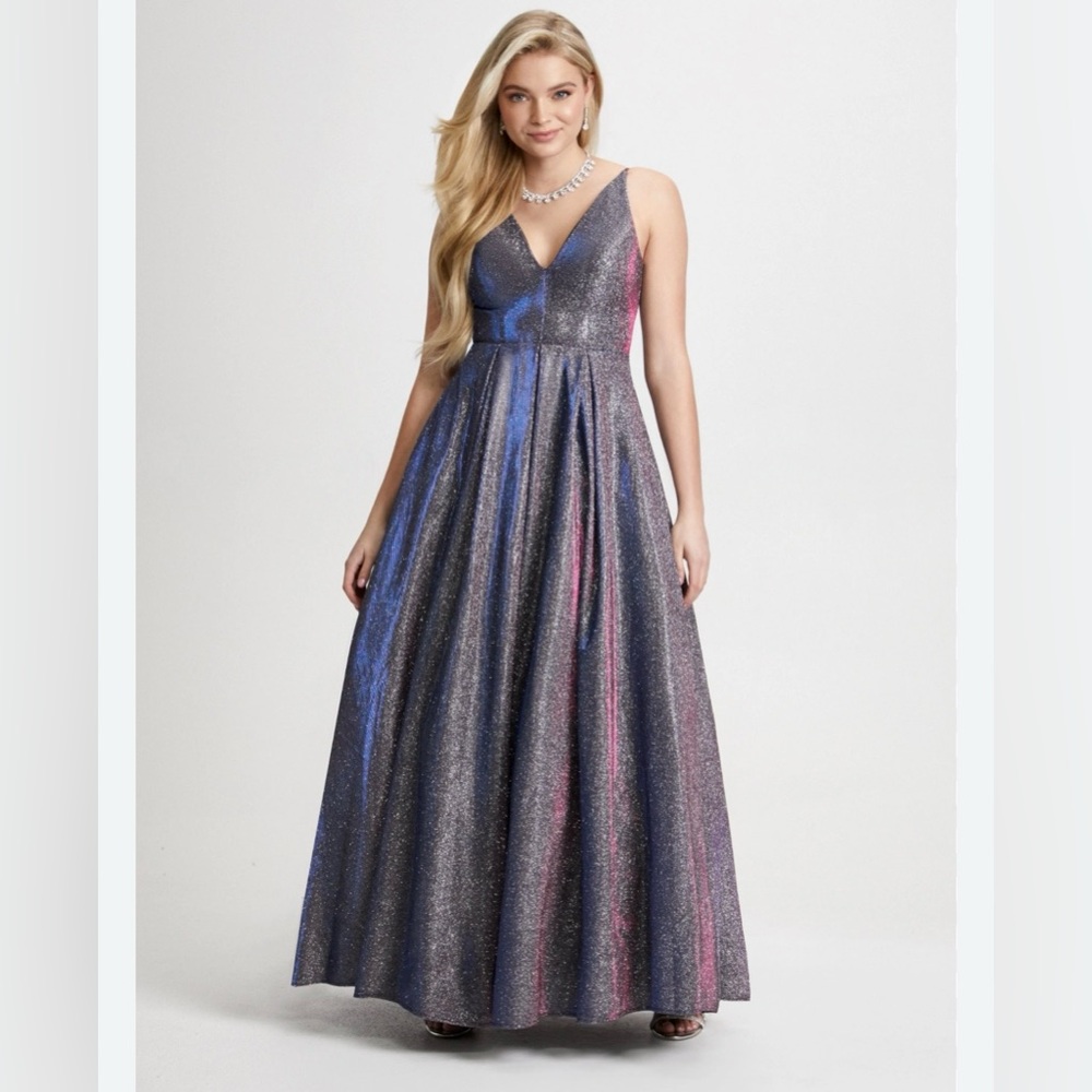 Xscape Glittering Maxi Dress in Purple and Blue
